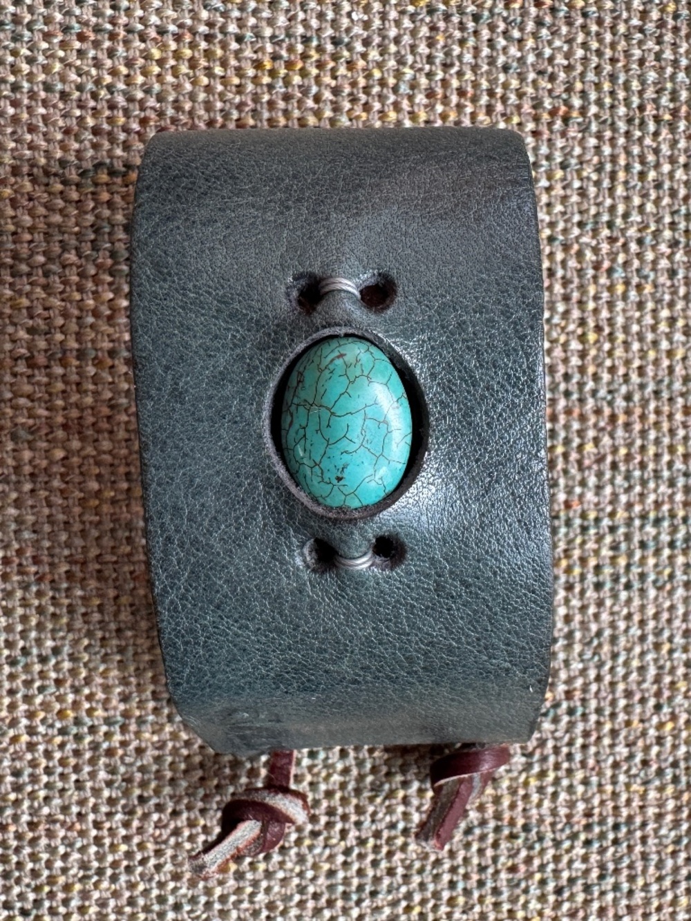 Green Leather Cuff with Green Stone